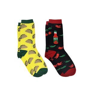New Women's Tacos & Hot Sauce Chili Peppers Food Novelty Socks (2 Pairs)